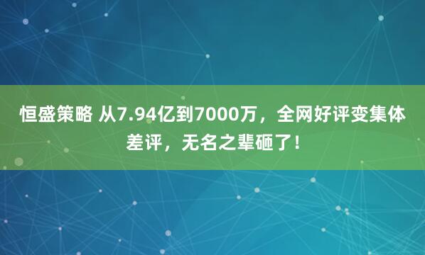 恒盛策略 从7.94亿到7000万，全网好评变集体差评，无名之辈砸了！